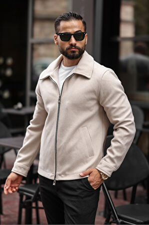 Erkek Çift Fermuar Detaylı Kaşe Ceket