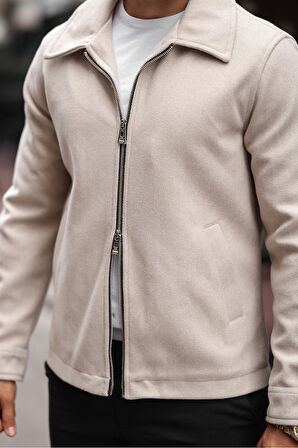 Erkek Çift Fermuar Detaylı Kaşe Ceket