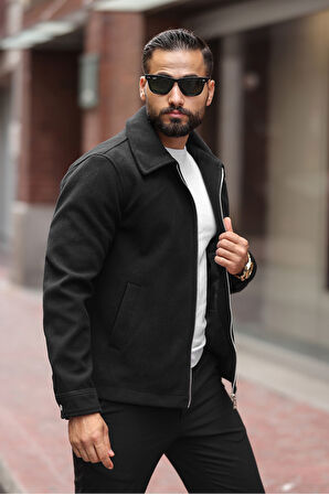 Erkek Çift Fermuar Detaylı Kaşe Ceket