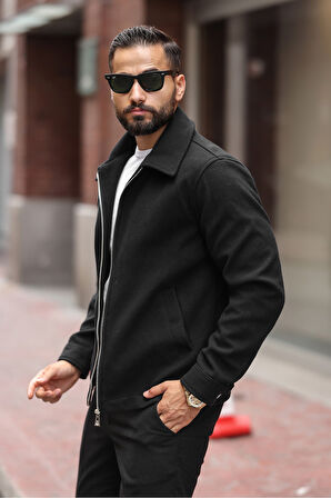 Erkek Çift Fermuar Detaylı Kaşe Ceket