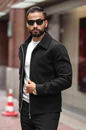 Erkek Çift Fermuar Detaylı Kaşe Ceket