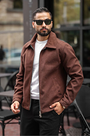 Erkek Çift Fermuar Detaylı Kaşe Ceket