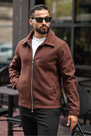 Erkek Çift Fermuar Detaylı Kaşe Ceket