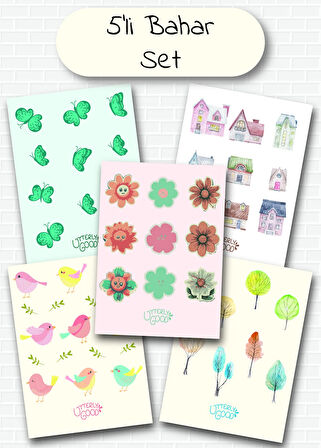 Bahar Temalı 5'li Sticker | Bullet Journal | Notebook | Ajanda | Scrapbook Için Uygun Set
