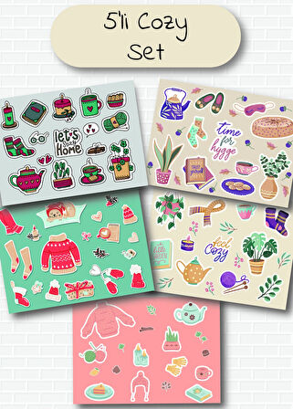 Cozy Temalı 5'li Sticker | Bullet Journal | Notebook | Ajanda | Scrapbook Için Uygun Set