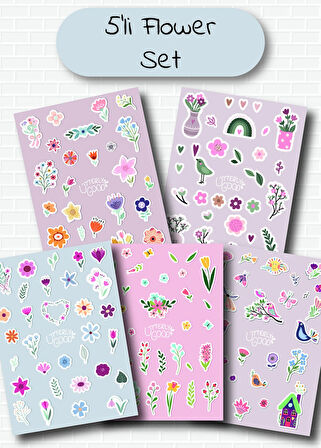 Çiçek Temalı 5'li Sticker | Bullet Journal | Notebook | Ajanda | Scrapbook Için Uygun Set