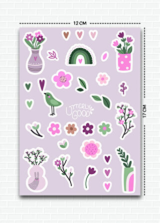 Çiçek Temalı 5'li Sticker | Bullet Journal | Notebook | Ajanda | Scrapbook Için Uygun Set
