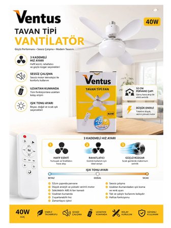 Sessiz Çalışma 6 Kanat ve Işıklı Uzaktan Kumandalı Tavan Tipi Vantilatör-Tavan Fanı