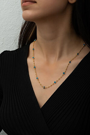 925 Ayar Nazar Göz Kolye.Cam Göz Kolye.Rose.Gold.Rodaj.