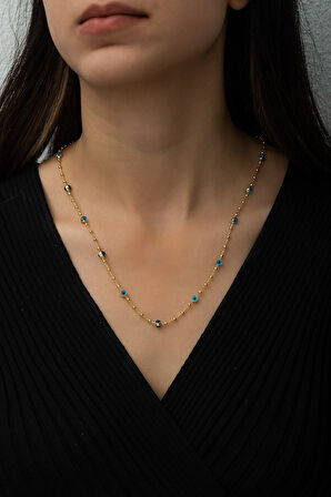 925 Ayar Nazar Göz Kolye.Cam Göz Kolye.Rose.Gold.Rodaj.