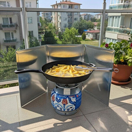 Kamp ve Piknik Ocağı Rüzgar Korumalığı 3 Parçalı Katlanır | 45x30 cm Galvaniz