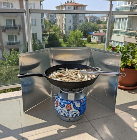 Kamp ve Piknik Ocağı Rüzgar Korumalığı 3 Parçalı Katlanır | 45x30 cm Galvaniz