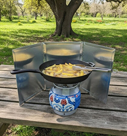 Kamp ve Piknik Ocağı Rüzgar Korumalığı 3 Parçalı Katlanır | 45x30 cm Galvaniz