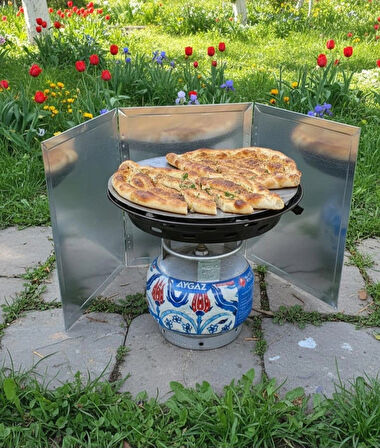 Kamp ve Piknik Ocağı Rüzgar Korumalığı 3 Parçalı Katlanır | 45x30 cm Galvaniz
