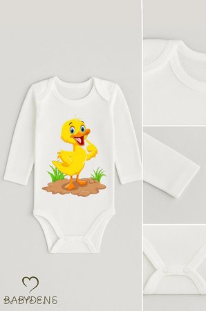 Sevimli Hayvan Figürlü %100 Pamuk Uzun Kollu Çıtçıtlı Bebek Body Rahat Kalıp, Sevimli Desenli Zıbın