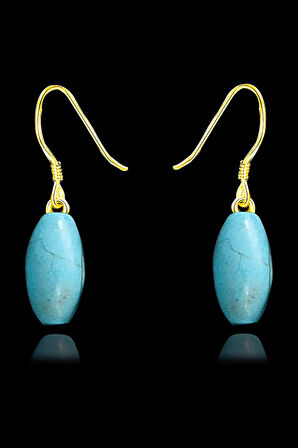 Sertifikalı Gold Arpa Kesim Firuze Taşı Küpe (Turkuaz Taşı)