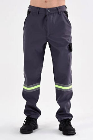 Mualta Softshell Su Kaydırıcı Rüzgar Geçirmez Pantolon Gri 5 Cepli Fosforlu Likralı 