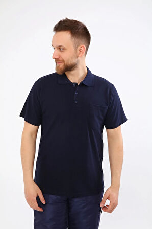 Polo Yaka Pike Örme Lacivert Tişört Tek Cepli S Beden Unisex