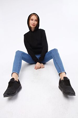 Kapüşonlu Siyah Unisex Sweatshirt