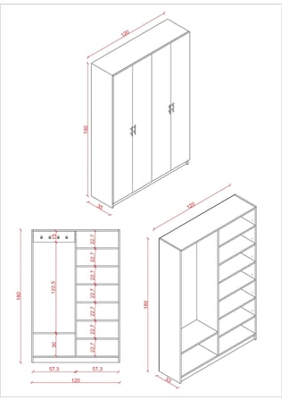 Asra Trend MDF Vestiyer & Portmanto & Ayakkabılık - 120x180x33cm, Askılı, Çok Raflı, Kapaklı V-08