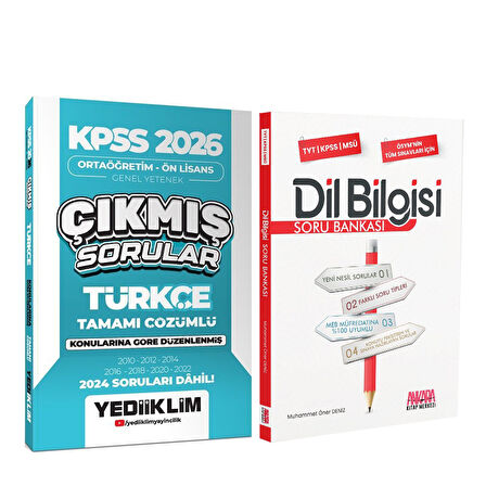Yediiklim 2026 KPSS Ortaöğretim Önlisans Türkçe Konularına Göre Çıkmış Sorular ve AKM Dil Bilgisi Soru Bankası Seti 2 Kitap