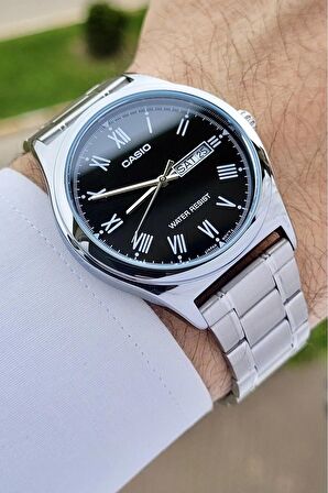 Casio CSISTE14 Kadranı Siyah Kordonu Gümüş Renk Takvim ve Günlü Hediye Paketli Erkek Kol Saati