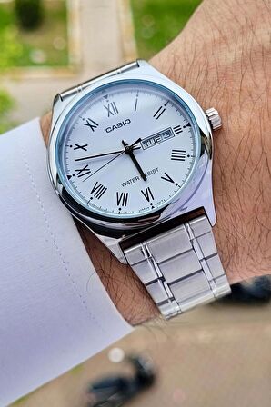 Casio CSISTE15 Kadranı Beyaz Kordonu Gümüş Renk Takvim ve Günlü Hediye Paketli Erkek Kol Saati