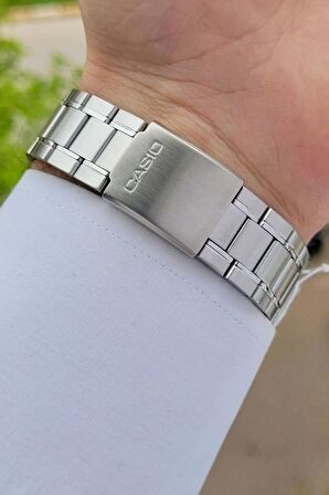Casio CSISTE15 Kadranı Beyaz Kordonu Gümüş Renk Takvim ve Günlü Hediye Paketli Erkek Kol Saati
