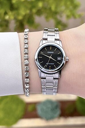 Casio CSISTE21 Kadranı Siyah Kordonu Gümüş Renk Hediye Paketli Kadın Kol Saati ve Bileklik