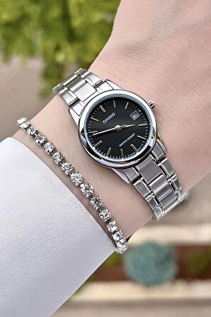 Casio CSISTE21 Kadranı Siyah Kordonu Gümüş Renk Hediye Paketli Kadın Kol Saati ve Bileklik