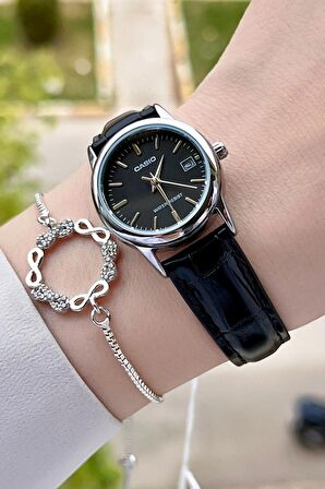 Casio CSISTE22 Kasası Gümüş Kordonu Siyah Renk Hediye Paketli Kadın Kol Saati ve Bileklik