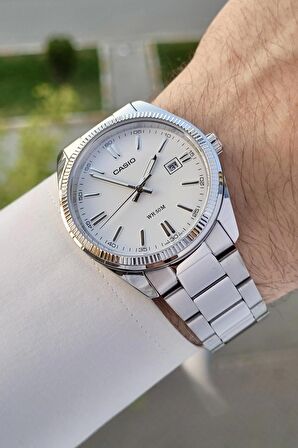 Casio CSISTE48 Kadranı Beyaz Kordonu Gümüş Renk Hediye Paketli Erkek Kol Saati