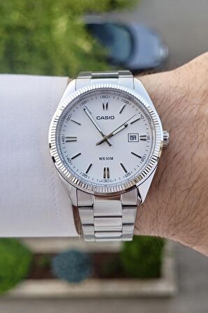 Casio CSISTE48 Kadranı Beyaz Kordonu Gümüş Renk Hediye Paketli Erkek Kol Saati