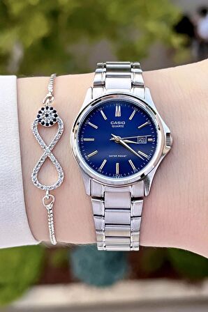 Casio CSISTE63 Kadranı Lacivert Kordonu Gümüş Renk Hediye Paketli Kadın Kol Saati ve Bileklik