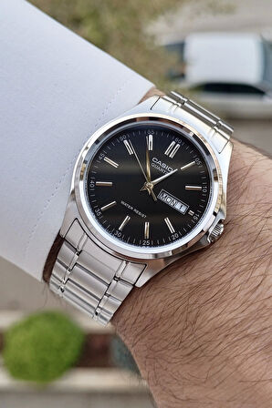 Casio CSISTE94 Kadranı Siyah Kordonu Gümüş Renk Gün ve Takvim Fonksiyonlu Hediye Paketli Erkek Kol Saati