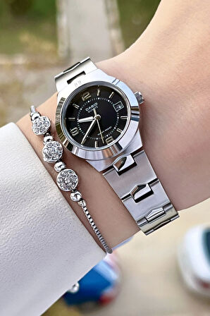 Casio CSISTE89 Kadranı Siyah Kordonu Gümüş Renk Hediye Paketli Kadın Kol Saati
