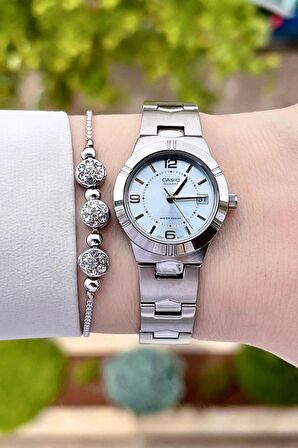 Casio CSISTE17 Kadranı Mavi Kordonu Gümüş Renk Hediye Paketli Kadın Kol Saati ve Bileklik