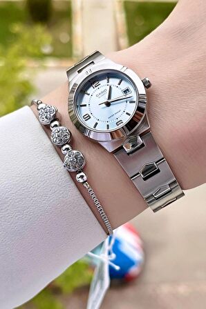 Casio CSISTE17 Kadranı Mavi Kordonu Gümüş Renk Hediye Paketli Kadın Kol Saati ve Bileklik