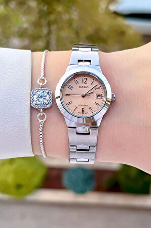 Casio CSISTE90 Kadranı Pudra Kordonu Gümüş Renk Hediye Paketli Kadın Kol Saati ve Bileklik