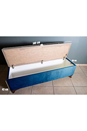 Vetra V2 Mavi Sandıklı Puf - Dilimli Model 140cm Sandıklı Bench