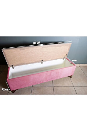 Vetra V2 Pembe Sandıklı Puf - Dilimli Model 140cm Sandıklı Bench