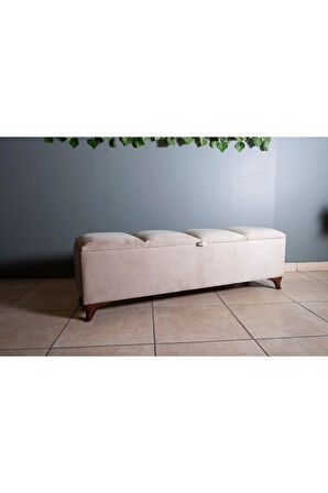 Vetra V2 Krem Sandıklı Puf - Dilimli Model 140cm Sandıklı Bench