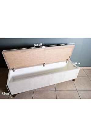 Vetra V2 Beyaz Sandıklı Puf - Dilimli Model 140cm Sandıklı Bench