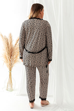 Sabahlıklı Dantel Detaylı Büyük Beden Pegasus Kadın Pijama Takımı-Çeyizlik Takım