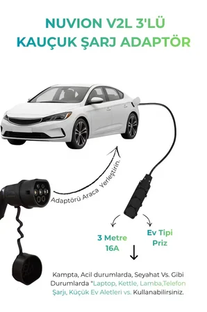 V2L- MG 4 Marka İle Uyumlu 3'Lü Priz Uzatma V2L Elektrikli Araç Şarj Kablosu - Enerjini Elektrikli Aracından Al