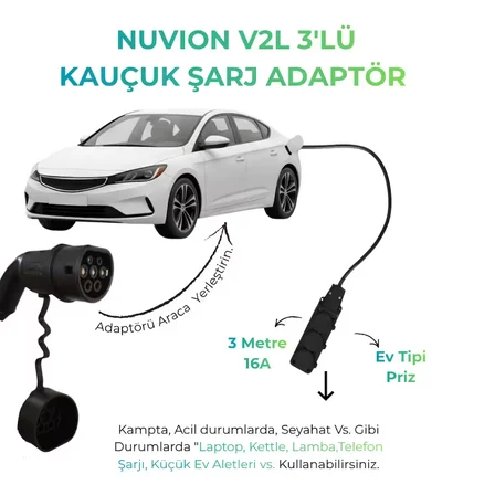 V2L (ÇANTASIZ)- MG 4 Marka İle Uyumlu 3'Lü V2L Elektrikli Araç Şarj Kablosu - Enerjini Aracından Al