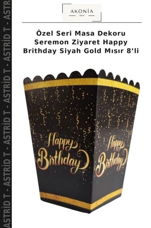 Özel Seri Masa Dekoru Seremon Ziyaret Happy Brithday Siyah Gold Mısır 8’li