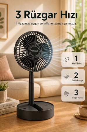 Delux Serisi Çalışma Masası Yaz Masaüstü Vantilatör Şarjlı Klima Soğutucu F06 Siyah