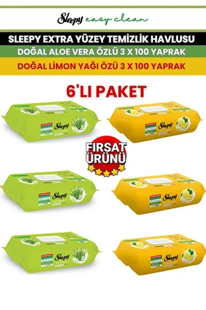 Extra Yüzey Temizlik Havlusu Doğal Aloe Vera Özlü / Doğal Limon Yağı Özü 6x100 Yaprak