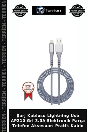 Şarj Kablosu Lightning Usb AP210 Gri 3.0A Elektronik Parça Telefon Aksesuarı Pratik Kablo